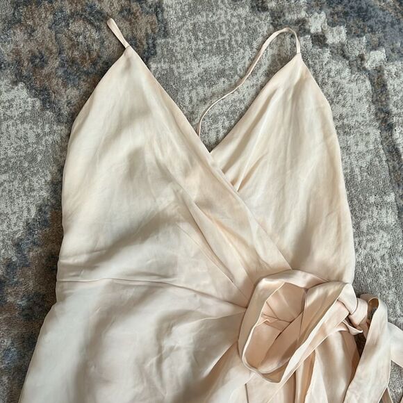 LPA (NWT) Light Pink Cross Back Tencil Linen Blend Mini Wrap Dress, Size M - Picture 2 of 10